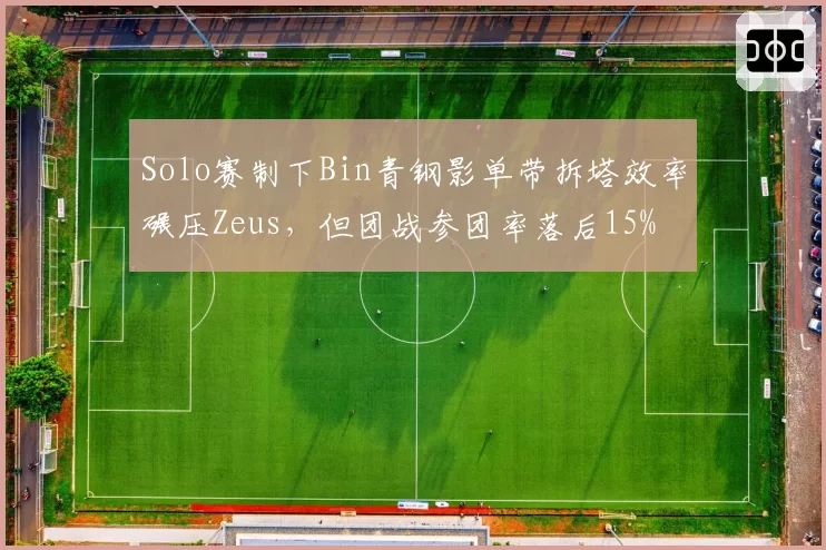 Solo赛制下Bin青钢影单带拆塔效率碾压Zeus,但团战参团率落后15%
